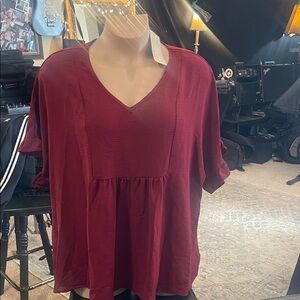 Elegant V-Neck Burgundy Blouse
